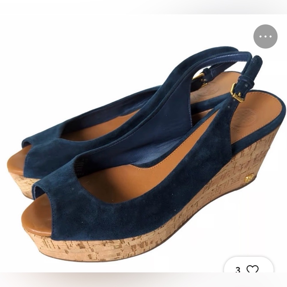 Tory Burch Blue Suede Wedge Sandals